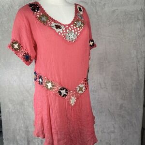 Women's RESORT WEAR Crochet Cover Up Dress Vacation‎ Beach Pool Pink M/L